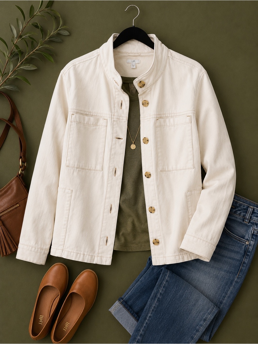 J.Jill Natural Soft Denim Utility Jacket 2X NWT Tencel Blend Cream Neutral